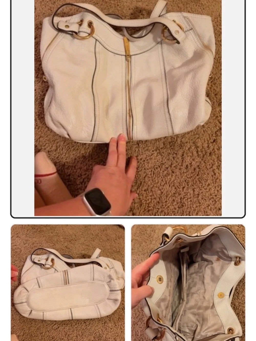 Michael Kors white leather handbag with gold details